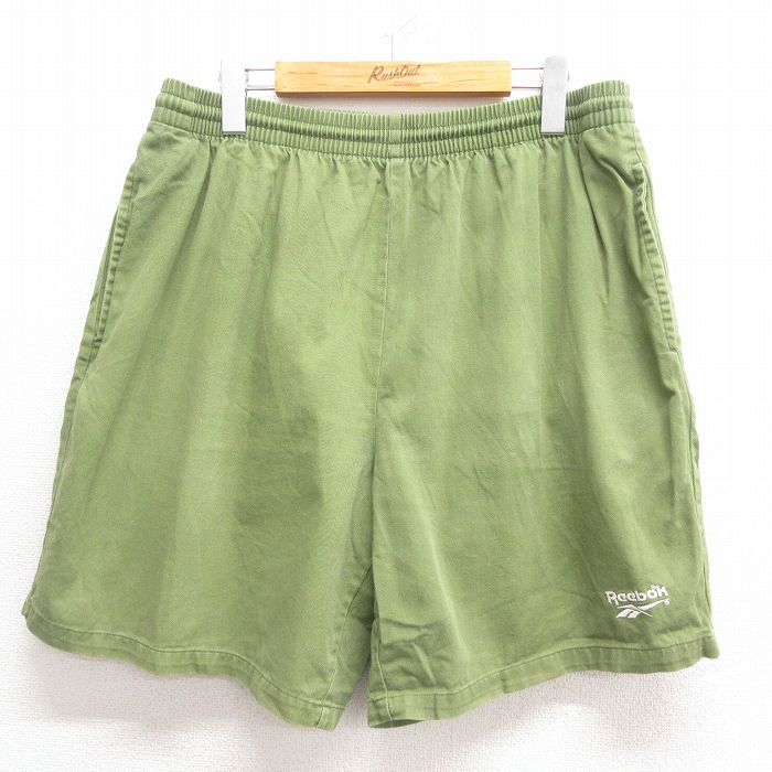 W35★古着 リーボック REEBOK ショート パンツ ショーツ メンズ 90年代 90s ワンポイントロゴ コットン 緑 グリーン 【spe】 25may29 中古 ボトムス 短パン ショーパン ハーフ