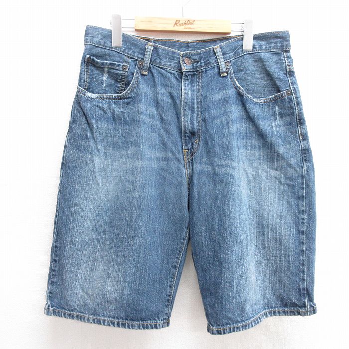 W34★古着 リーバイス Levis 569 ショート パンツ ショーツ メンズ ヒゲ コットン 紺 ネイビー デニム 25may30 中古 ボトムス 短パン ショーパン ハーフ