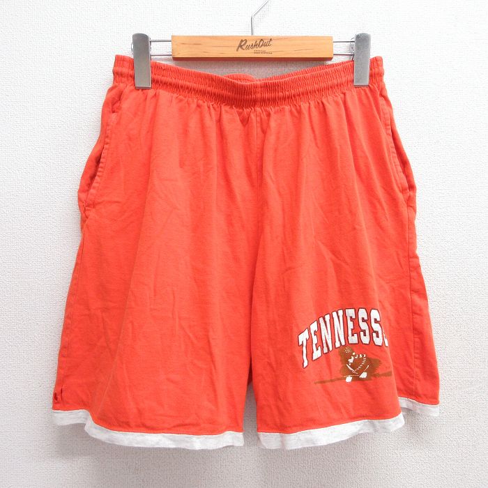 【20%OFF】W34★古着 ショート イージー パンツ ショーツ メンズ 90年代 90s テネシー コットン USA製 オレンジ他 25may30 中古 ボトムス 短パン ショーパン
