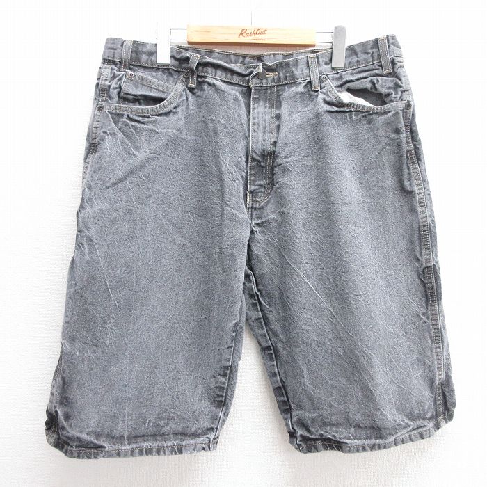 W38★古着 ディッキーズ Dickies ショート パンツ ショーツ メンズ コットン 黒 ブラック デニム 25may30 中古 ボトムス 短パン ショーパン ハーフ