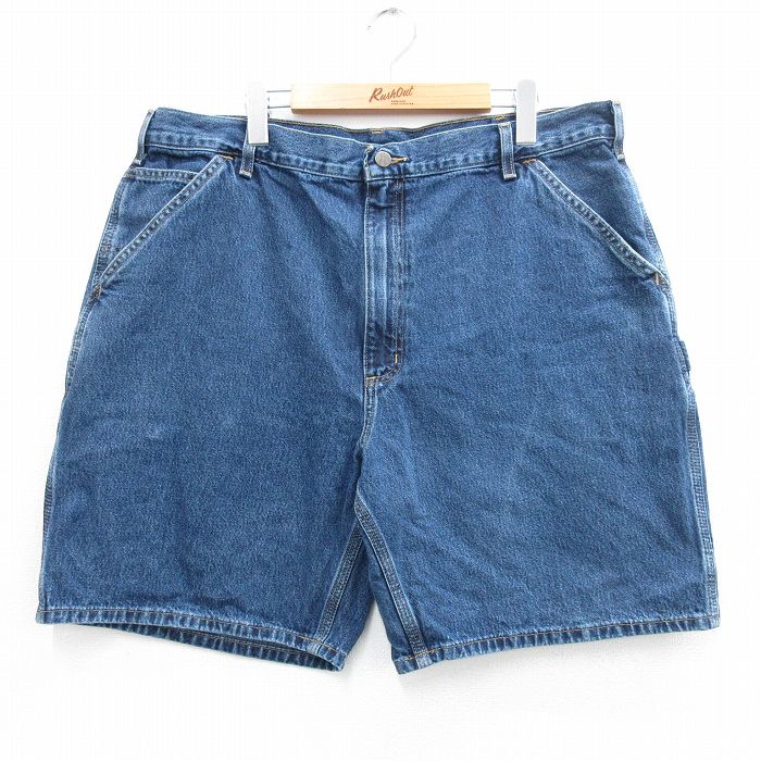 W40★古着 カーハート Carhartt ショート ペインター パンツ ショーツ メンズ 大きいサイズ コットン 紺 ネイビー デニム 【spe】 25may30 中古 ボトムス 短パン ショーパン
