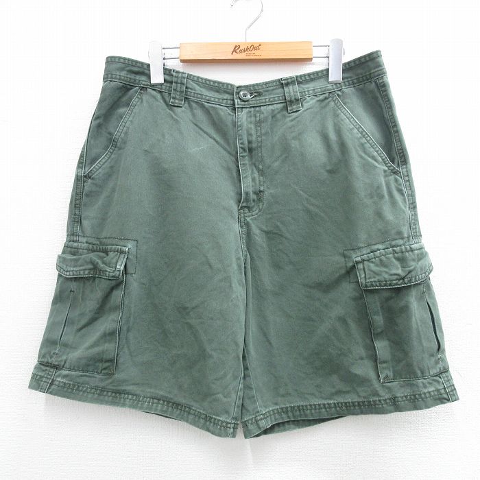 W34★古着 FADED GLORY ショート カーゴ パンツ ショーツ メンズ コットン 濃緑 グリーン 25may30 中古 ボトムス 短パン ショーパン