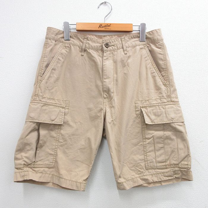【50%OFF】W32★古着 リーバイス Levis ショート カーゴ パンツ ショーツ メンズ リップストップ コットン ベージュ カーキ 25may30 中古 ボトムス 短パン ショーパン