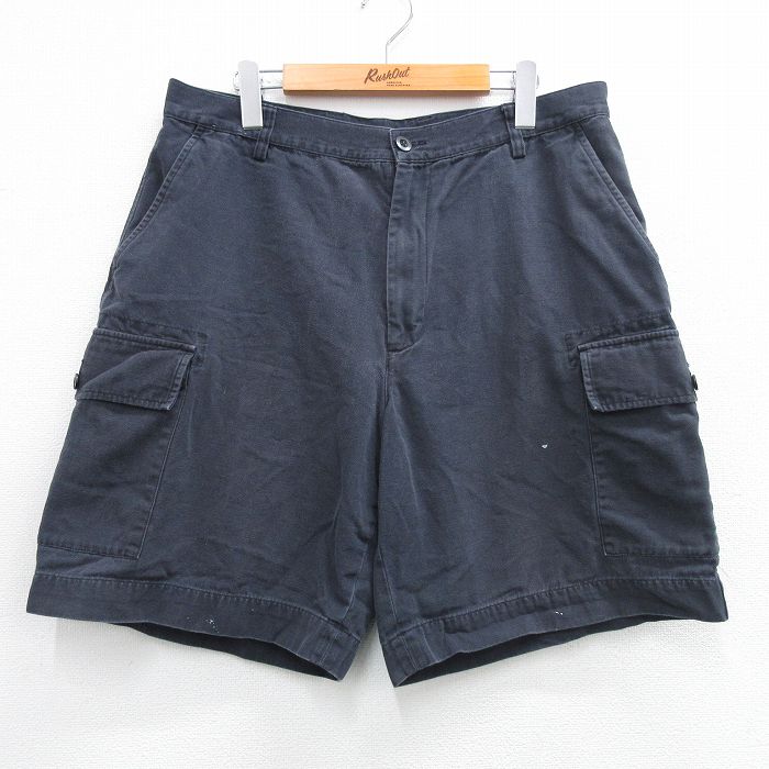 W36★古着 ノーティカ NAUTICA ブランド ショート カーゴ パンツ ショーツ メンズ ダック地 黒 ブラック 25may30 中古 ボトムス 短パン ショーパン