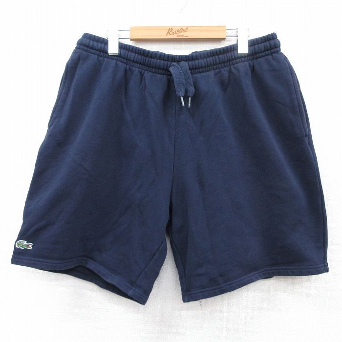 W40★古着 ラコステ LACOSTE ブランド ショート スウェット パンツ ショーツ メンズ ワンポイントロゴ 大きいサイズ 紺 ネイビー 25may30 中古 ボトムス 短パン ショーパン