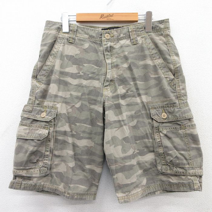 W32★古着 リー Lee ショート カーゴ パンツ ショーツ メンズ コットン ベージュ カーキ 迷彩 25may30 中古 ボトムス 短パン ショーパン
