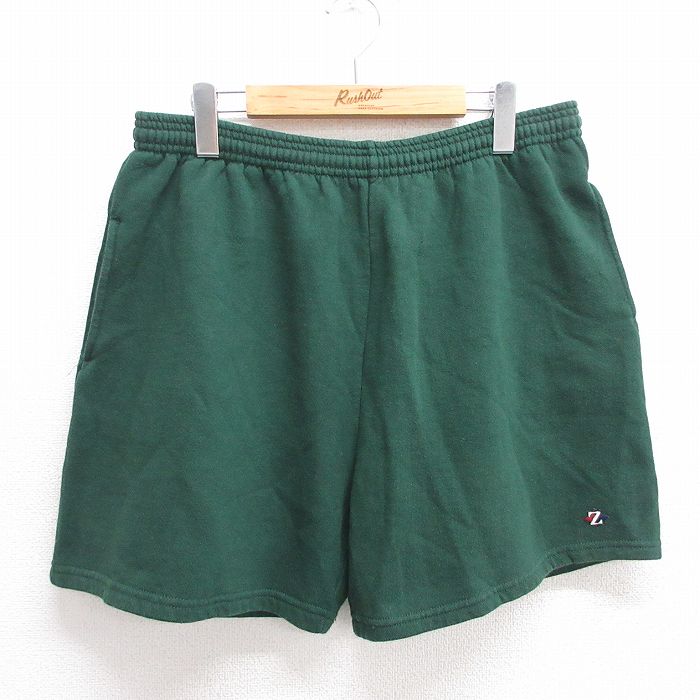 W38★古着 ジャージーズ ショート スウェット パンツ ショーツ メンズ 90年代 90s ワンポイントロゴ USA製 緑 グリーン 25may31 中古 ボトムス 短パン ショーパン
