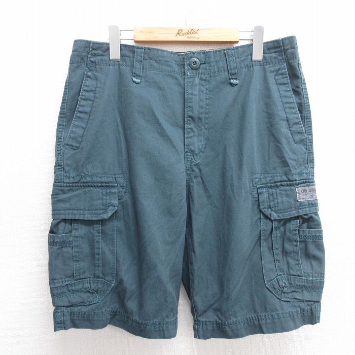 W35★古着 ユニオンベイ ショート カーゴ パンツ ショーツ メンズ 濃緑 グリーン 25may31 中古 ボトムス 短パン ショーパン