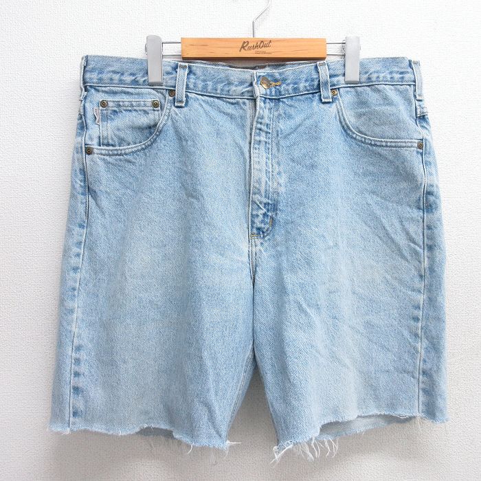 W38★古着 カーハート Carhartt ショート パンツ ショーツ メンズ コットン 薄紺 ネイビー デニム 25may31 中古 ボトムス 短パン ショーパン ハーフ