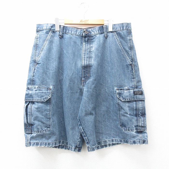 W38★古着 ラングラー Wrangler ショート カーゴ パンツ ショーツ 紺 ネイビー デニム 25may31 中古 メンズ ボトムス 短パン ショーパン