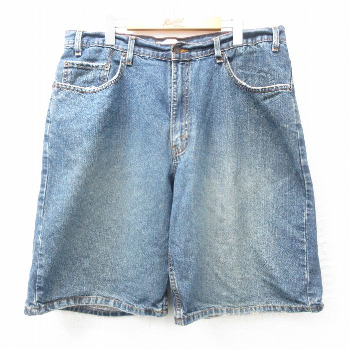 W38★古着 リーバイス Levis シグネチャー ショート パンツ ショーツ メンズ コットン 紺 ネイビー デニム 25may31 中古 ボトムス 短パン ショーパン ハーフ