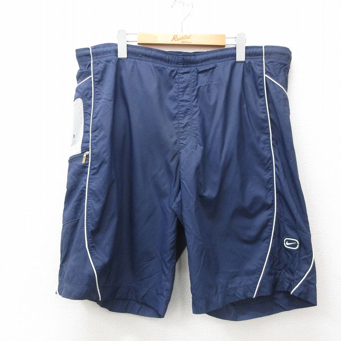 【50%OFF】W40★古着 ナイキ NIKE ショート ナイロン パンツ ショーツ メンズ 00年代 00s ワンポイントロゴ 大きいサイズ 紺 ネイビー 内側メッシュ 25may31 中古 ボトムス 短パン ショーパン