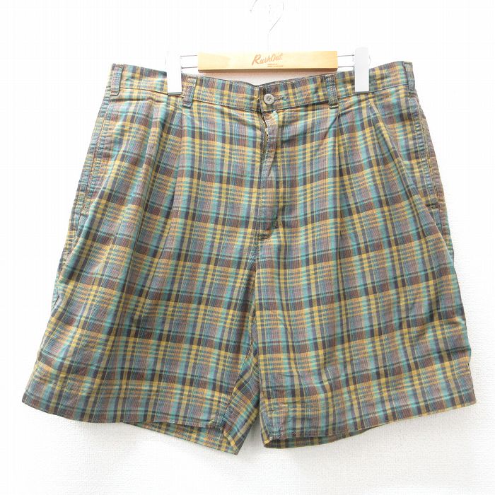 W36★古着 ドッカーズ ショート パンツ ショーツ メンズ 90年代 90s コットン USA製 タロン 緑他 グリーン チェック 【spe】 25may31 中古 ボトムス 短パン ショーパン ハーフ