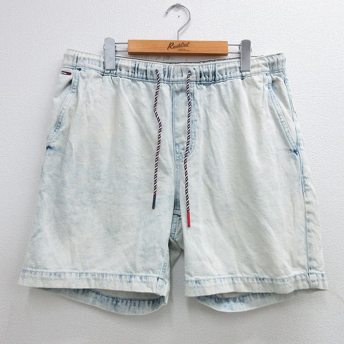 W32★古着 トミーヒルフィガー TOMMY HILFIGER ジーンズ ブランド ショート パンツ ショーツ メンズ 薄紺 ネイビー デニム 25may31 中古 ボトムス 短パン ショーパン ハーフ