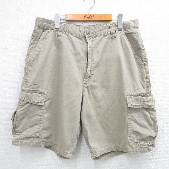 W36★古着 ラングラー Wrangler ショート カーゴ パンツ ショーツ メンズ コットン ベージュ カーキ 25may31 中古 ボトムス 短パン ショーパン