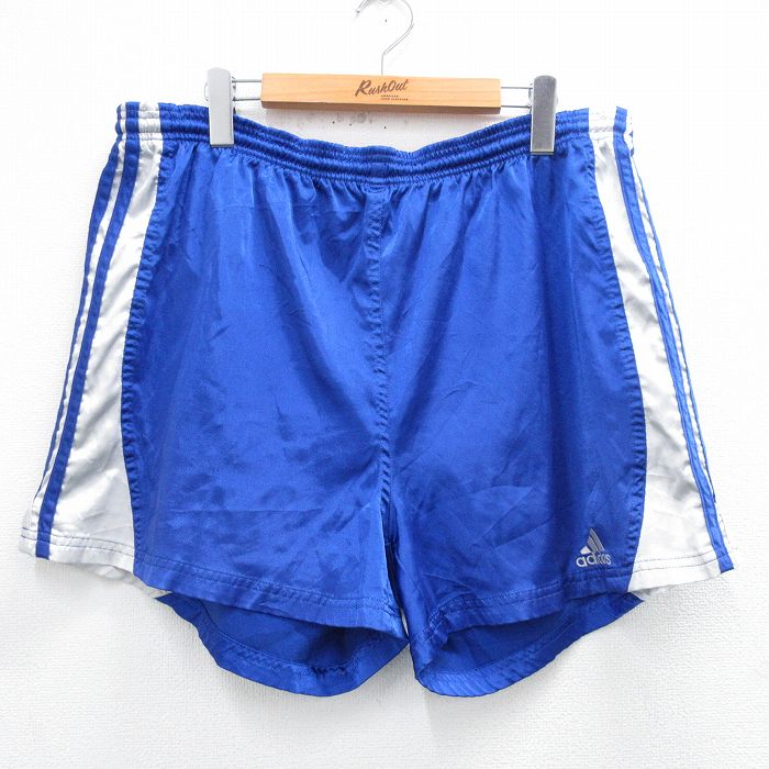 W37★古着 アディダス adidas ショート トレーニング パンツ ショーツ メンズ ワンポイントロゴ 青 ブルー 25may31 中古 ボトムス 短パン ショーパン