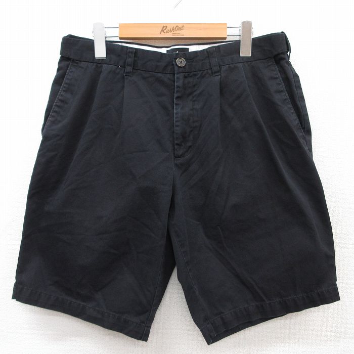 W34★古着 ショート パンツ ショーツ メンズ コットン 黒 ブラック 25jun03 中古 ボトムス 短パン ショーパン ハーフ