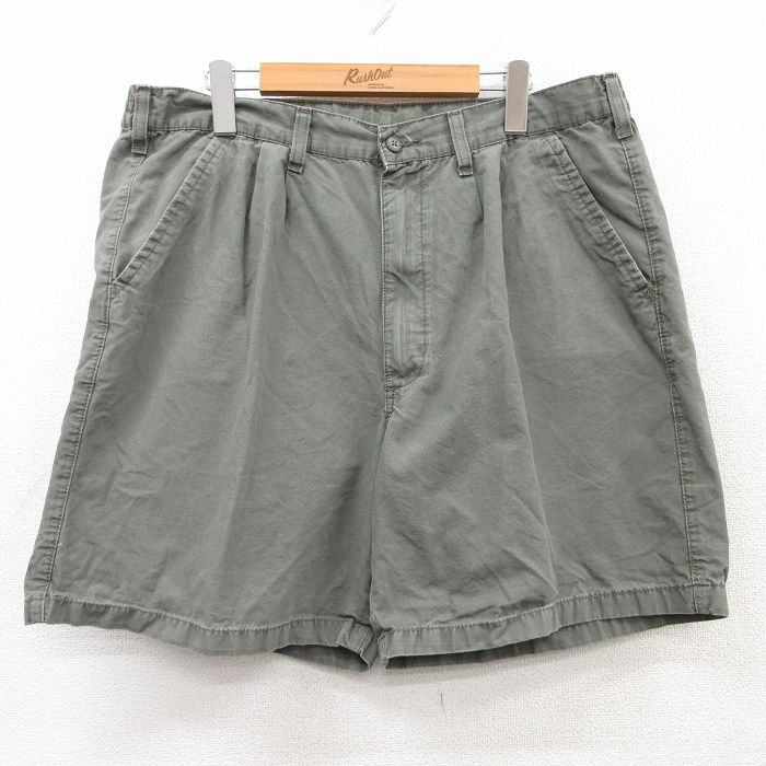 【20%OFF】W37★古着 ラングラー Wrangler ショート パンツ ショーツ メンズ ダック地 コットン 濃緑 グリーン 25jun03 中古 ボトムス 短パン ショーパン ハーフ