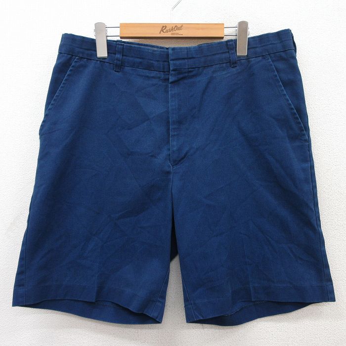 W36★古着 ショート ワーク パンツ ショーツ メンズ 90年代 90s USA製 紺 ネイビー 25jun03 中古 ボトムス 短パン ショーパン
