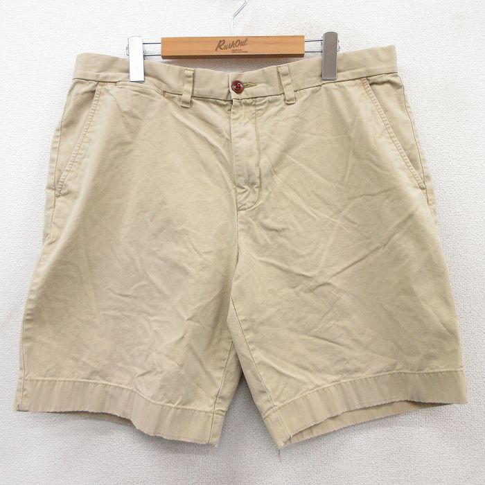 W37★古着 トミーヒルフィガー TOMMY HILFIGER ブランド ショート パンツ ショーツ メンズ ワンポイントロゴ コットン ベージュ カーキ 25jun03 中古 ボトムス 短パン ショーパン ハーフ