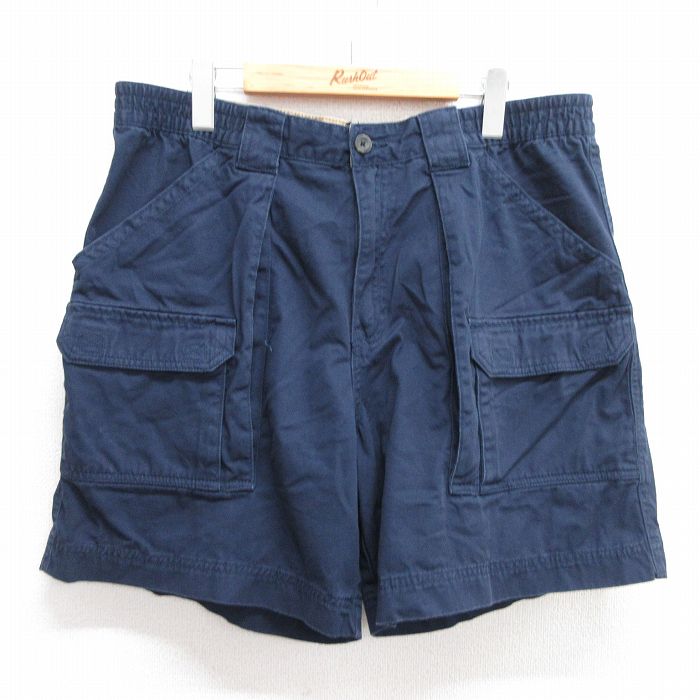 【20%OFF】W37★古着 ショート ブッシュ パンツ ショーツ メンズ コットン 紺 ネイビー 25jun03 中古 ボトムス 短パン ショーパン
