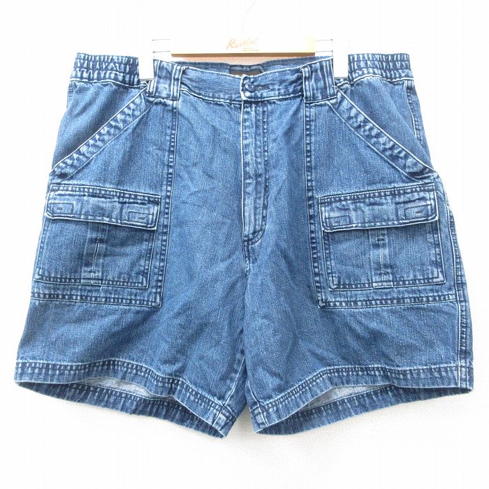 W40★古着 セントジョンズベイ ショート ブッシュ パンツ ショーツ メンズ 大きいサイズ コットン 紺 ネイビー デニム 【spe】 25jun03 中古 ボトムス 短パン ショーパン