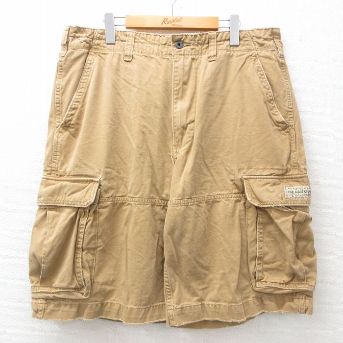W38★古着 ラルフローレン Ralph Lauren ポロジーンズ ブランド ショート カーゴ パンツ ショーツ メンズ コットン ベージュ カーキ 25jun03 中古 ボトムス 短パン ショーパン