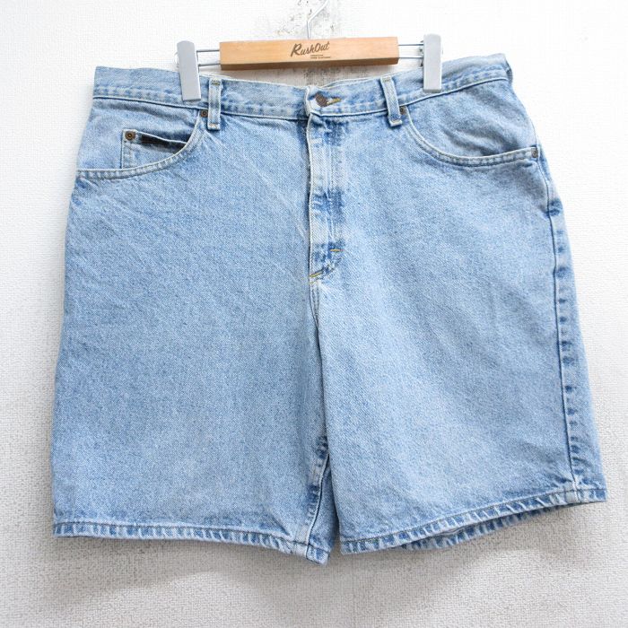 W38★古着 リー Lee ショート パンツ ショーツ メンズ 薄紺 ネイビー デニム 25jun10 中古 ボトムス 短パン ショーパン ハーフ
