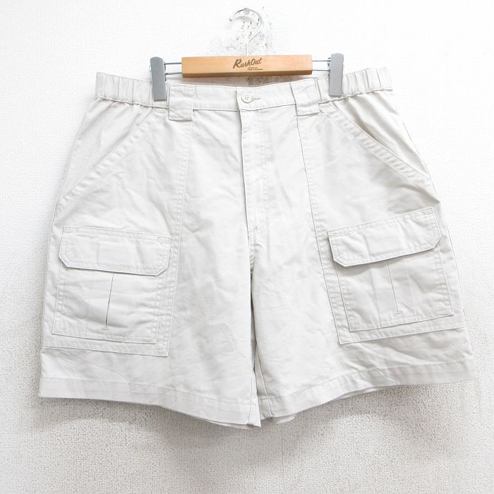 W36★古着 ショート ブッシュ パンツ ショーツ メンズ ダック地 薄ベージュ カーキ 25jun11 中古 ボトムス 短パン ショーパン