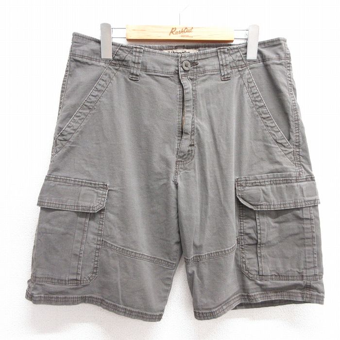 W33★古着 ラングラー Wrangler ショート カーゴ パンツ ショーツ メンズ リップストップ 濃緑 グリーン 25jun11 中古 ボトムス 短パン ショーパン