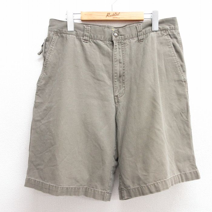 W33★古着 ダックヘッド ショート パンツ ショーツ メンズ ダック地 コットン 濃緑 グリーン 25jun11 中古 ボトムス 短パン ショーパン ハーフ