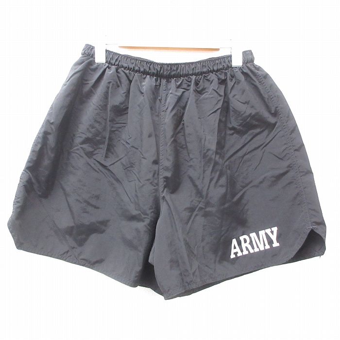 W31★古着 ショート トレーニング パンツ ショーツ メンズ 00年代 00s ミリタリー アーミー　ARMY リフレクター USA製 黒 ブラック 25jun11 中古 ボトムス 短パン ショーパン