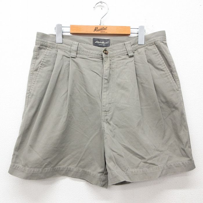 【50%OFF】W35★古着 エディーバウアー ショート パンツ ショーツ メンズ コットン 濃緑 グリーン 25jun11 中古 ボトムス 短パン ショーパン ハーフ