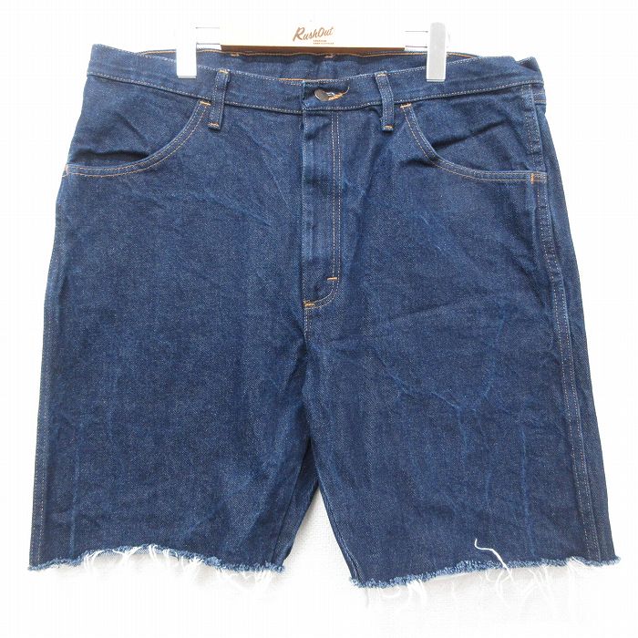 W39★古着 ラスラー ショート パンツ ショーツ メンズ 大きいサイズ コットン 紺 ネイビー デニム 25jun11 中古 ボトムス 短パン ショーパン ハーフ
