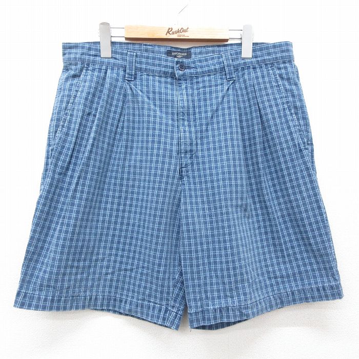 W36★古着 ドッカーズ ショート パンツ ショーツ メンズ コットン 紺他 ネイビー チェック 25jun11 中古 ボトムス 短パン ショーパン ハーフ