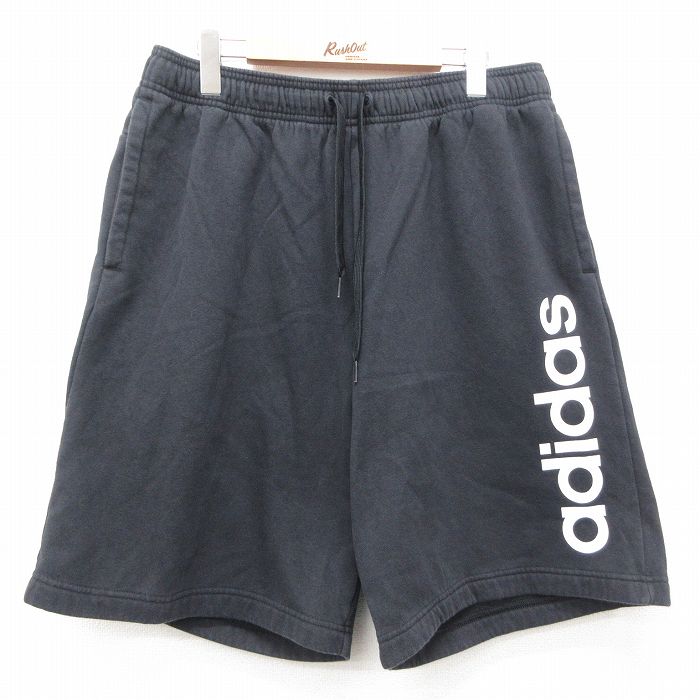 W37★古着 アディダス adidas ショート スウェット パンツ ショーツ メンズ ビッグロゴ 黒 ブラック 25jun11 中古 ボトムス 短パン ショーパン