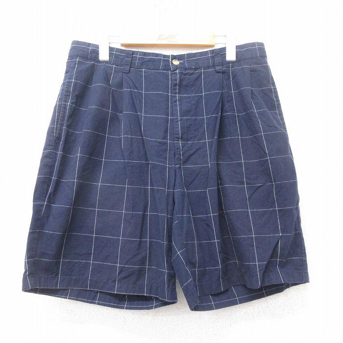 W34★古着 ノーティカ NAUTICA ブランド ショート パンツ ショーツ メンズ 90年代 90s コットン 紺他 ネイビー チェック 25jun11 中古 ボトムス 短パン ショーパン ハーフ