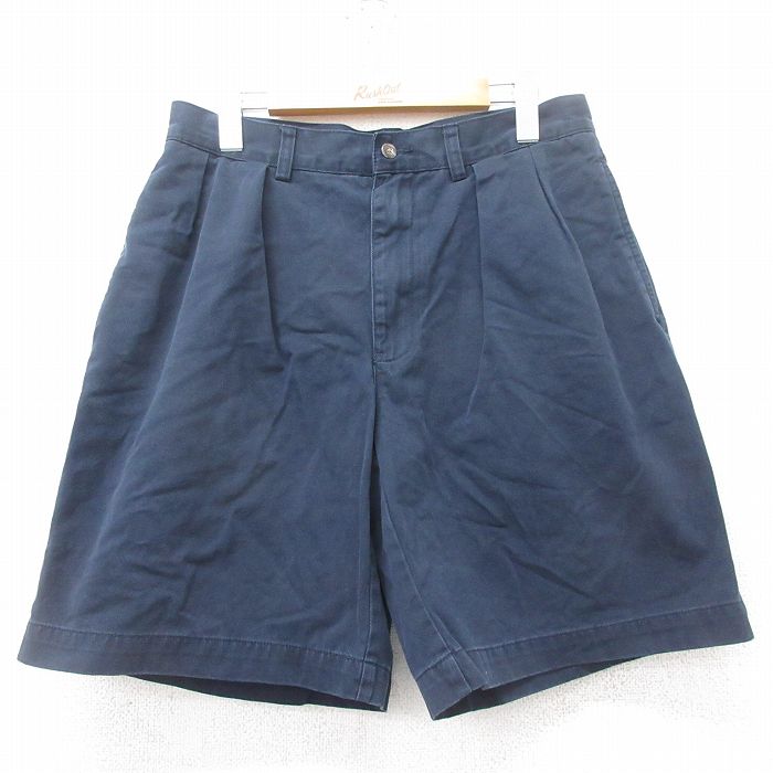 W31★古着 ラルフローレン Ralph Lauren ブランド ショート チノ パンツ チノパン ショーツ メンズ 90年代 90s TYLER コットン 紺 ネイビー 25jun11 中古 ボトムス 短パン ショーパン
