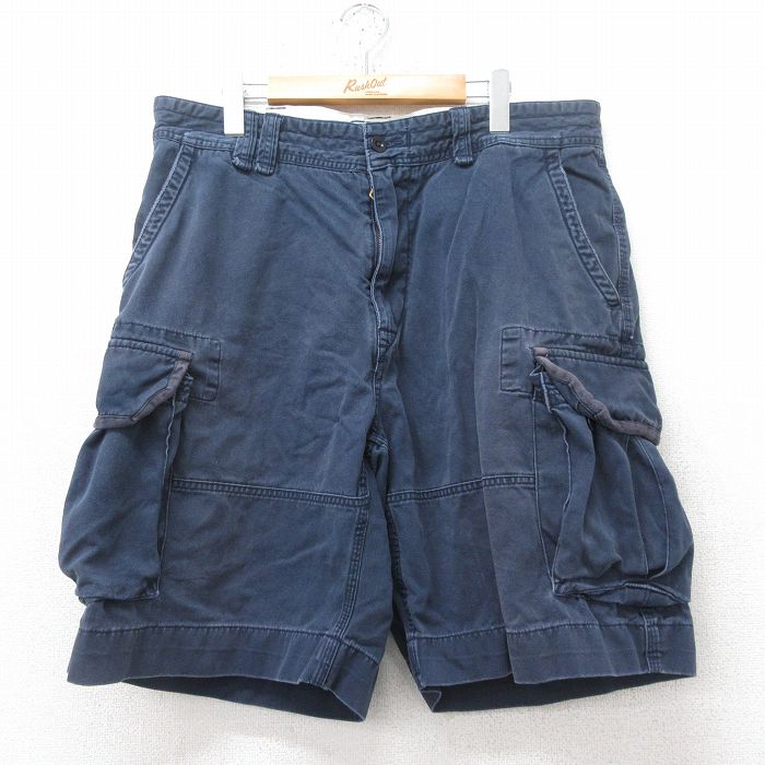 W37★古着 ラルフローレン Ralph Lauren ブランド ショート カーゴ チノ パンツ チノパン ショーツ メンズ 90年代 90s コットン 紺 ネイビー 【spe】 25jun11 中古 ボトムス 短パン ショーパン