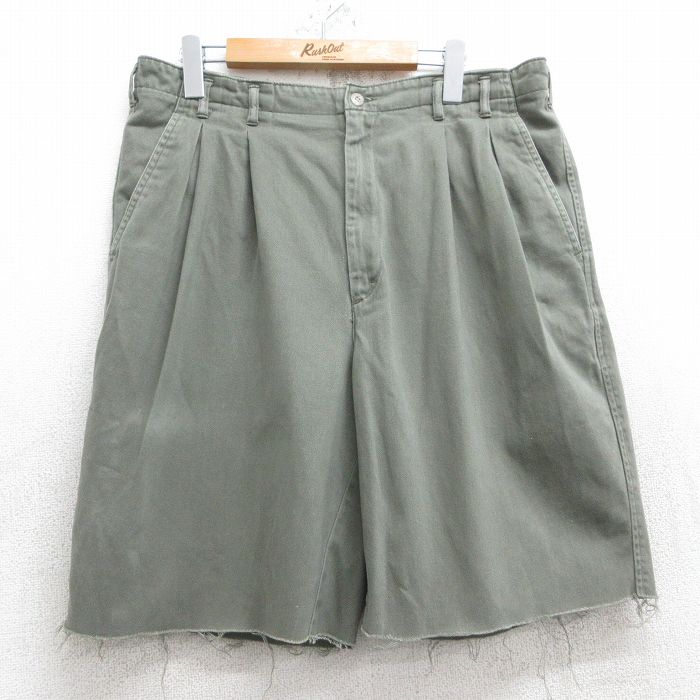 W35★古着 ランズエンド ショート パンツ ショーツ メンズ 80年代 80s コットン タロン 濃緑 グリーン 【spe】 25jun11 中古 ボトムス 短パン ショーパン ハーフ