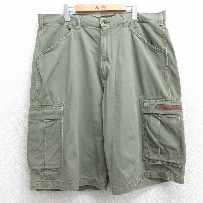 W40★古着 ラルフローレン Ralph Lauren ポロジーンズ ブランド ハーフ カーゴ パンツ ショーツ メンズ 大きいサイズ コットン 濃緑 グリーン 【spe】 25jun13 中古 ボトムス 短パン ショーパン