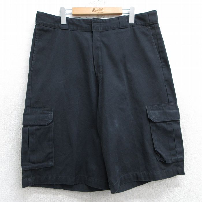 W38★古着 ディッキーズ Dickies ハーフ ワーク カーゴ パンツ ショーツ メンズ 黒 ブラック 25jun13 中古 ボトムス 短パン ショーパン