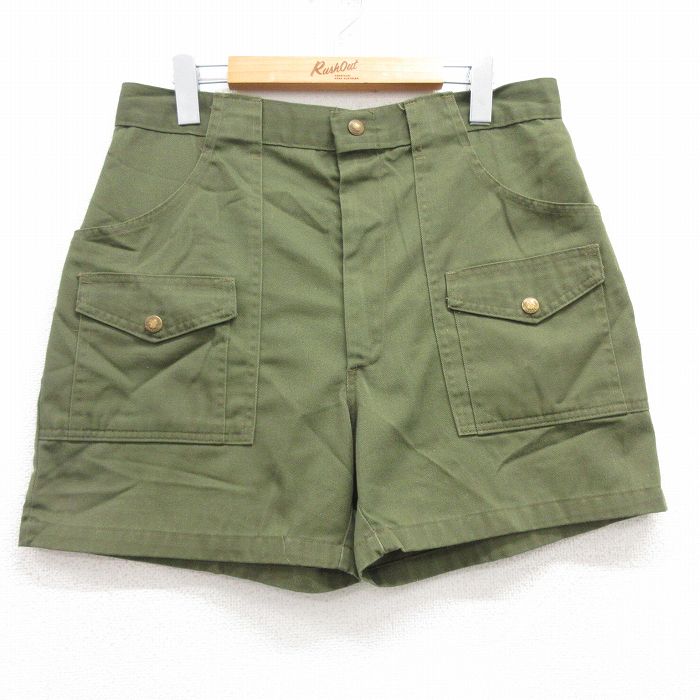 W32★古着 ショート ボーイスカウト ブッシュ パンツ ショーツ メンズ 80年代 80s タロン 濃緑 グリーン 25jun13 中古 ボトムス 短パン ショーパン