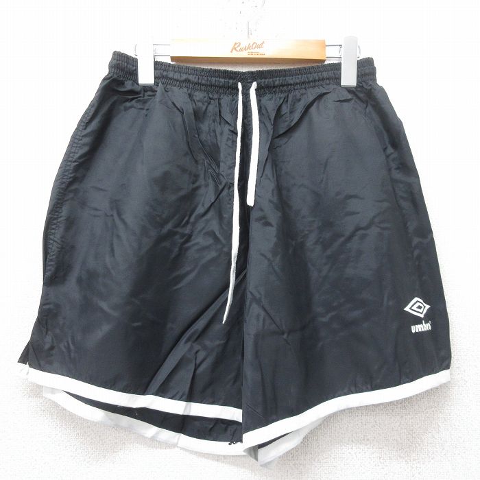 W30★古着 アンブロ ショート ナイロン イージー パンツ ショーツ メンズ 90年代 90s ワンポイントロゴ USA製 黒 ブラック 25jun13 中古 ボトムス 短パン ショーパン