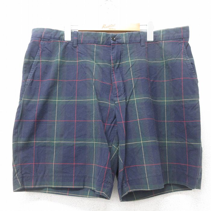 W41★古着 ラルフローレン Ralph Lauren ブランド ショート パンツ ショーツ メンズ 90年代 90s 大きいサイズ コットン 緑他 グリーン チェック 25jun13 中古 ボトムス 短パン ショーパン ハーフ