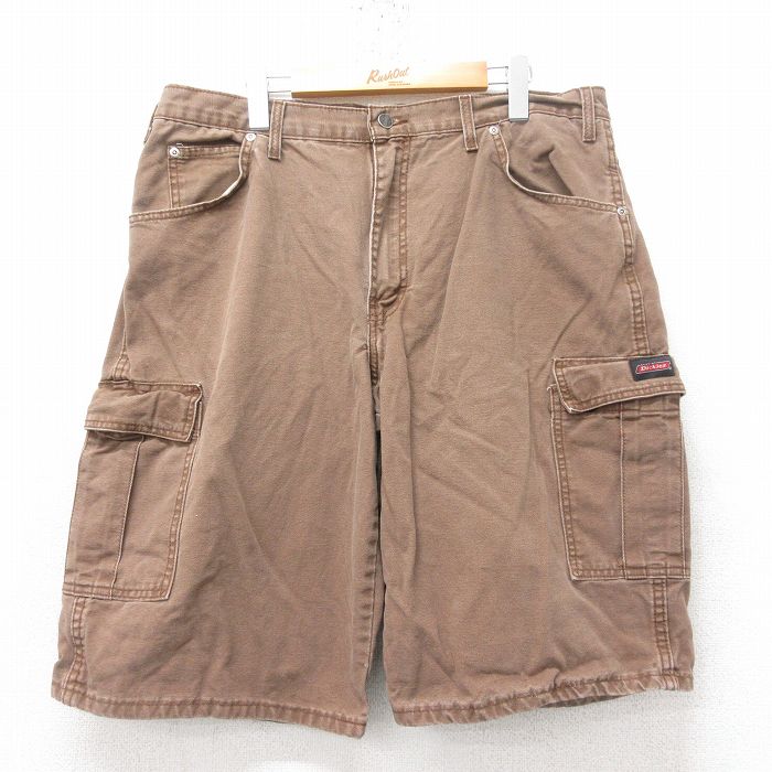 W38★古着 ディッキーズ Dickies ショート カーゴ パンツ ショーツ メンズ ダック地 茶 ブラウン 25jun13 中古 ボトムス 短パン ショーパン
