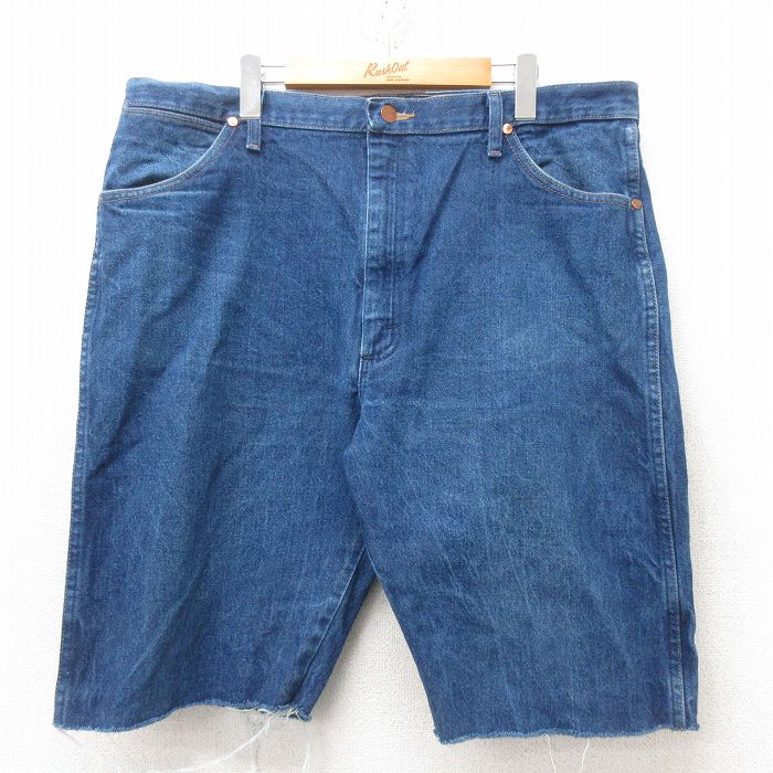 W40★古着 ラングラー Wrangler ショート パンツ ショーツ メンズ 大きいサイズ コットン 紺 ネイビー デニム 25jun13 中古 ボトムス 短パン ショーパン ハーフ