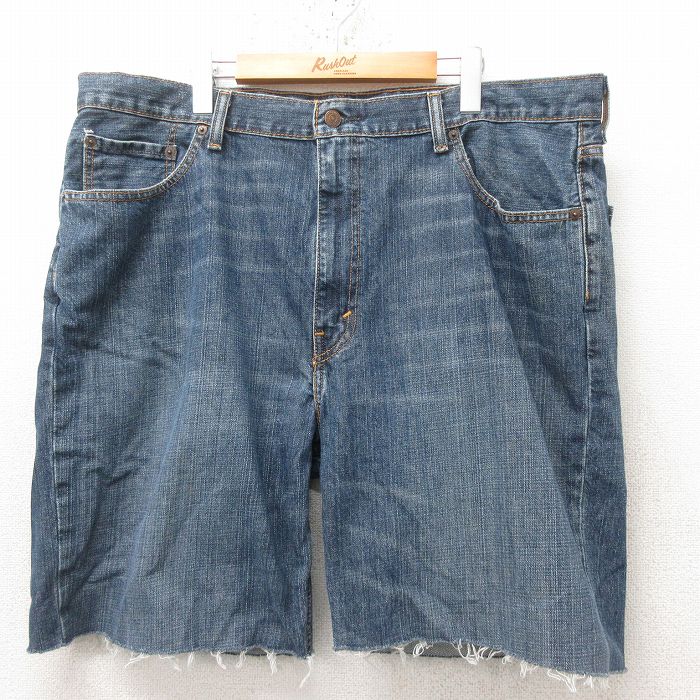 【20%OFF】W43★古着 リーバイス Levis 550 ショート パンツ ショーツ メンズ ヒゲ 大きいサイズ コットン 紺 ネイビー デニム 25jun13 中古 ボトムス 短パン ショーパン ハーフ