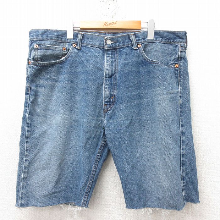 【20%OFF】W42★古着 リーバイス Levis 505 ショート パンツ ショーツ メンズ ヒゲ 大きいサイズ コットン 紺 ネイビー デニム 25jun13 中古 ボトムス 短パン ショーパン ハーフ