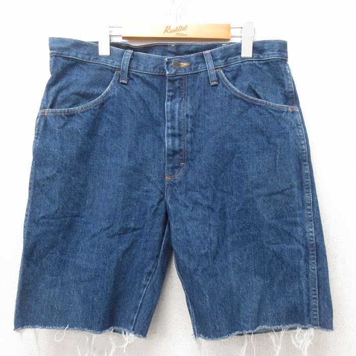 【20%OFF】W35★古着 ラスラー ショート パンツ ショーツ メンズ コットン 紺 ネイビー デニム 25jun13 中古 ボトムス 短パン ショーパン ハーフ